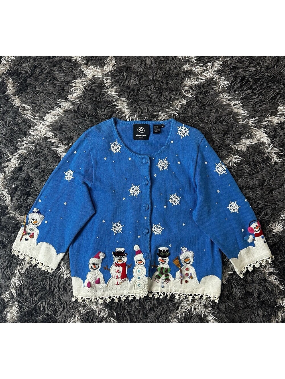 Vintage Michael Simon Snowman Ugly Christmas Sweater Cardigan 1X